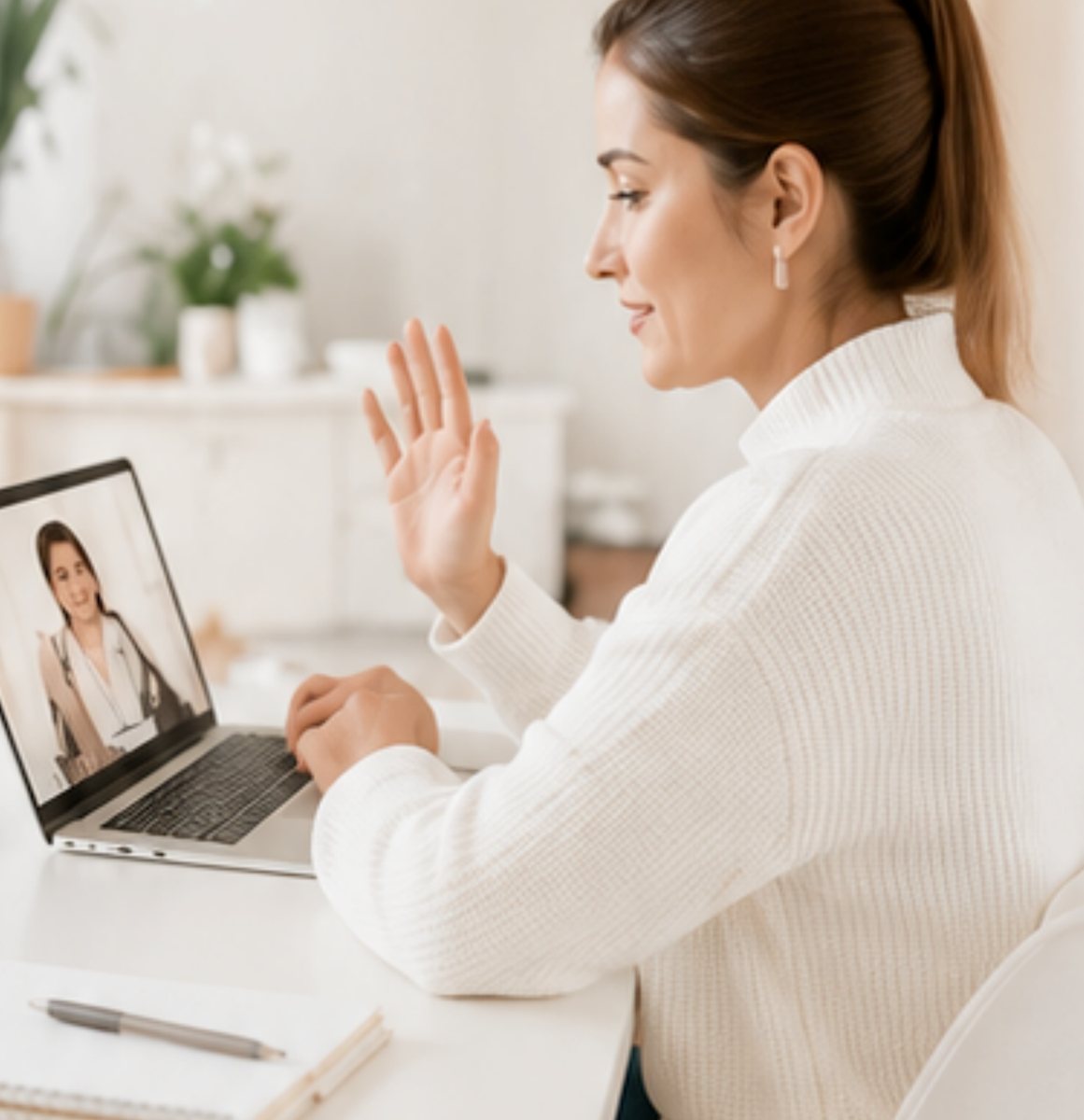 A member on a video call with their doctor